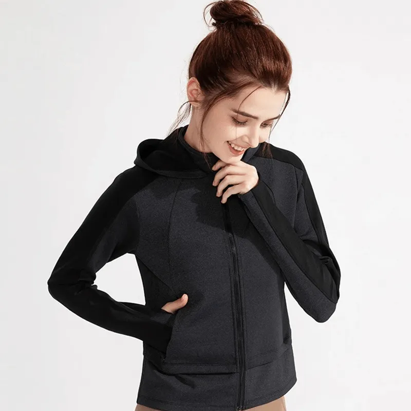 Women's Hooded Sweatshirt With Zipper / Sports Long Sleeves Thumb Hole Hoodies - SF0072